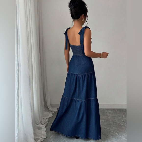 NWT FASHION NOVA Imelda Denim Maxi Dress - Dark Wash - Picture 1 of 8
